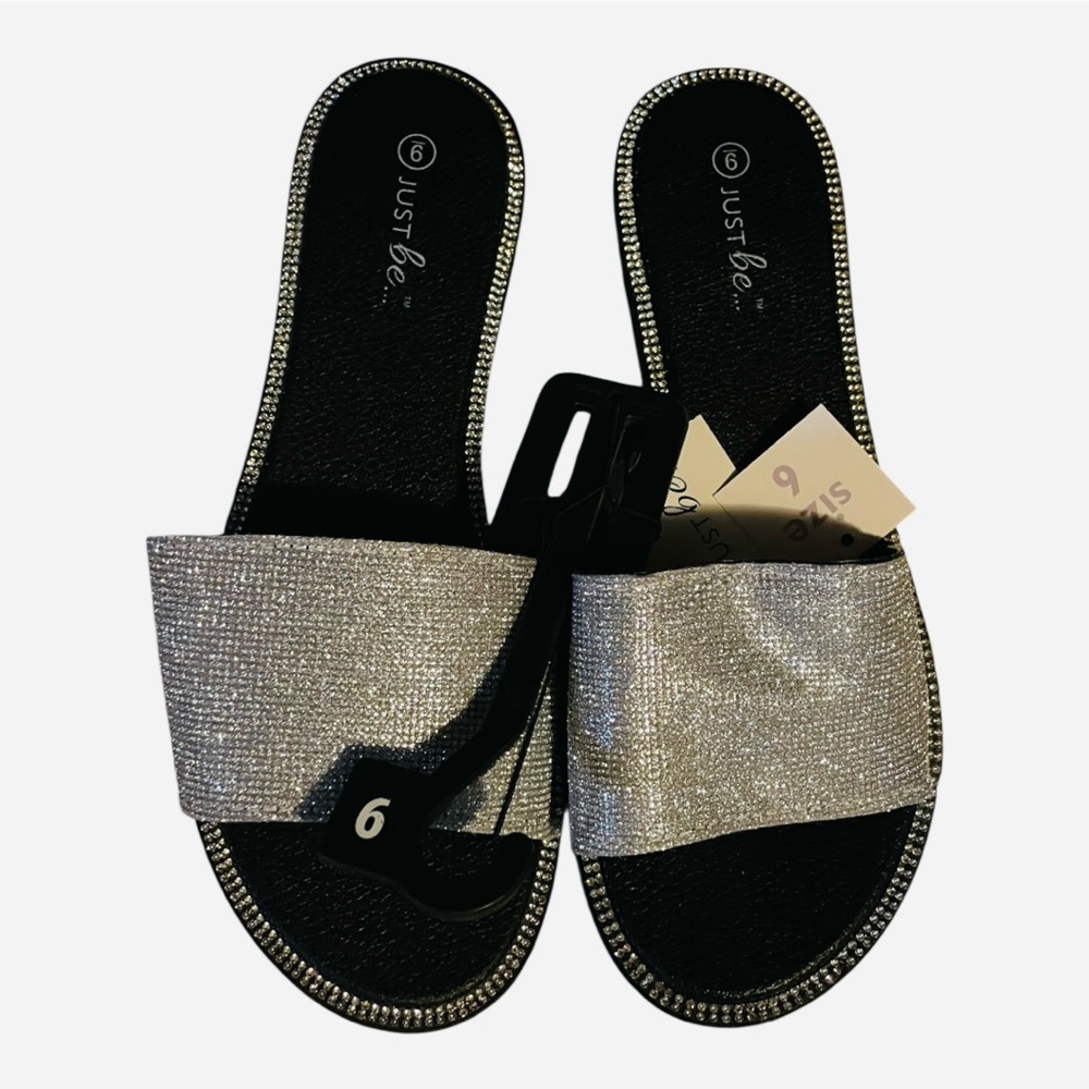 NWT Just Be Women's Glittering Silver Slide Sandals